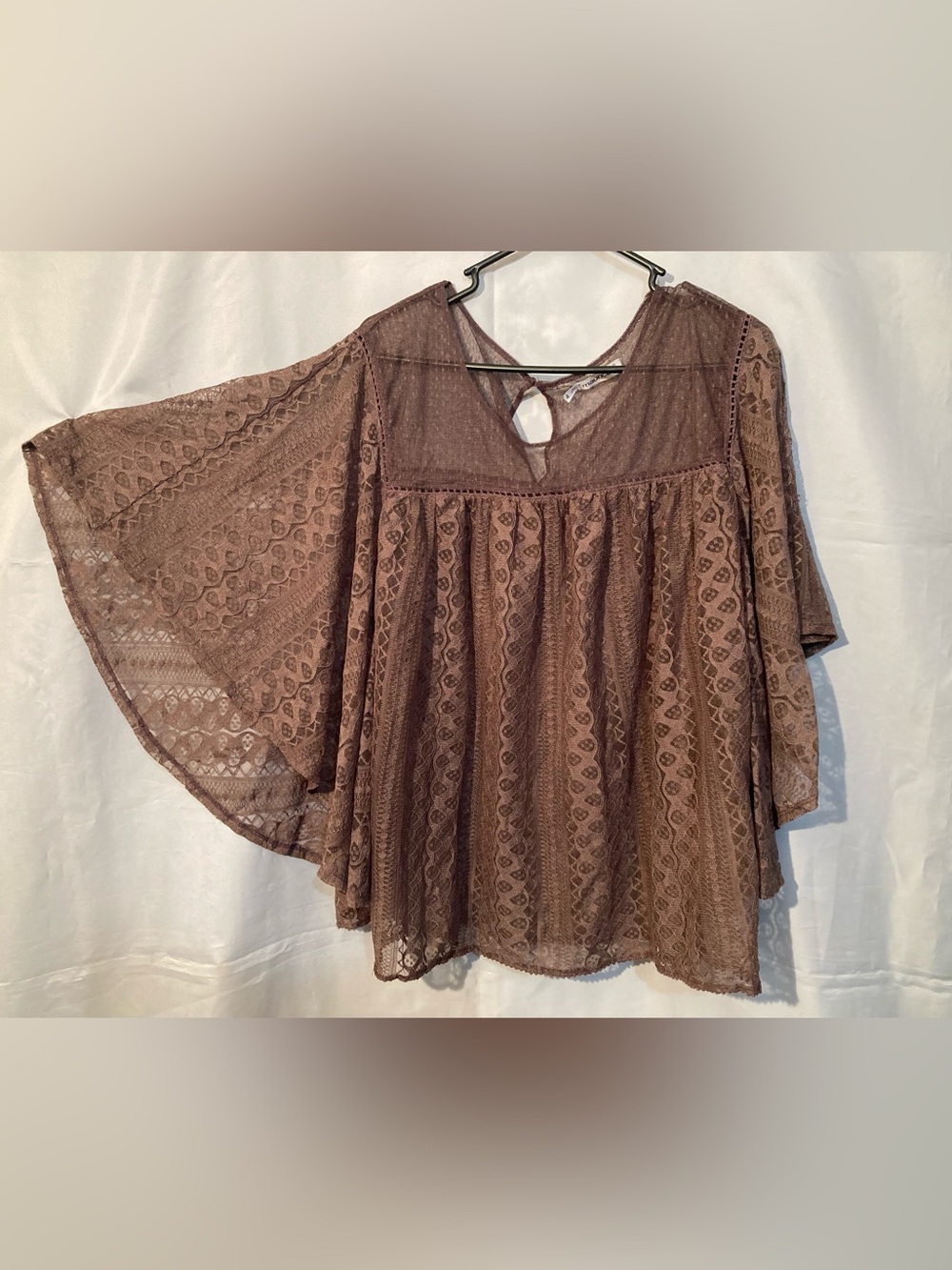 Maurices Taupe Lace Flutter-Sleeve Tunic